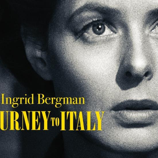 Still billede fra filmen med gul tekst ovenpå: "Journey to Italy"