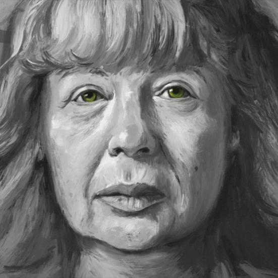 Et tegnet billede af Tove Ditlevsen i Sort hvid