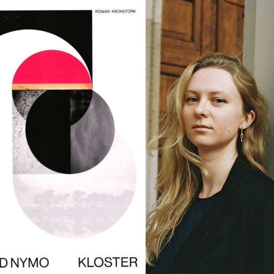 Forside af bogen kloster og kvinde med langt hår og sort tøj