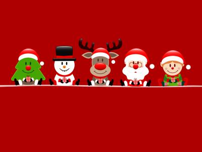 grafik ad 5 små julefigurer der sidder på linje og smiler