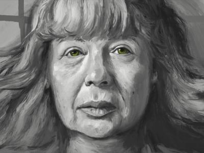 Et tegnet billede af Tove Ditlevsen i Sort hvid