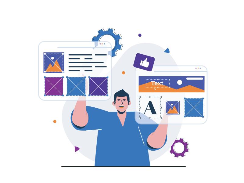 grafik af en mand der har to online sider åbne foran sig med undervisnings indhold