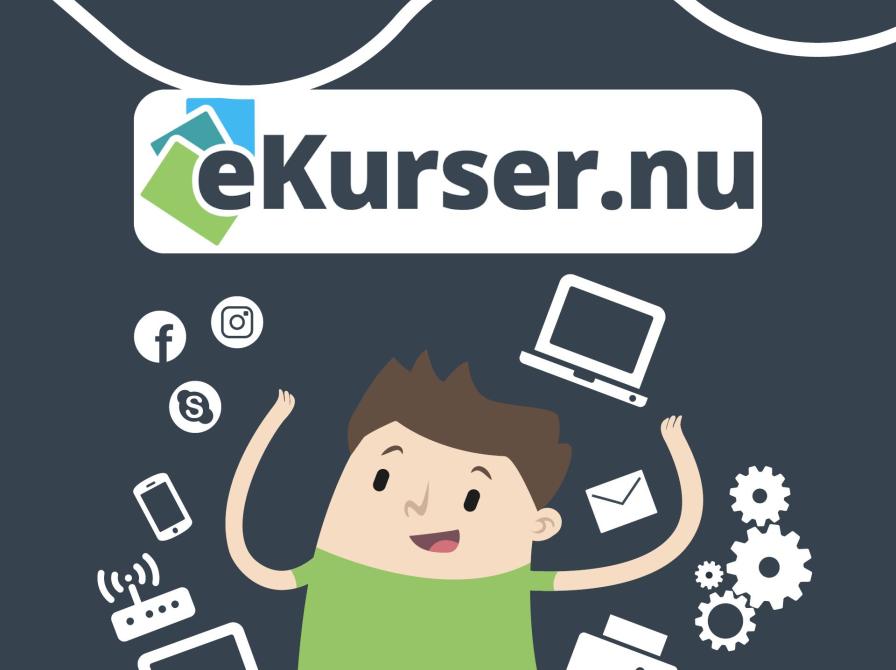 grafik med en glad person i en grøn trøje under teksten ekurser.nu på en mørkegrå baggrund
