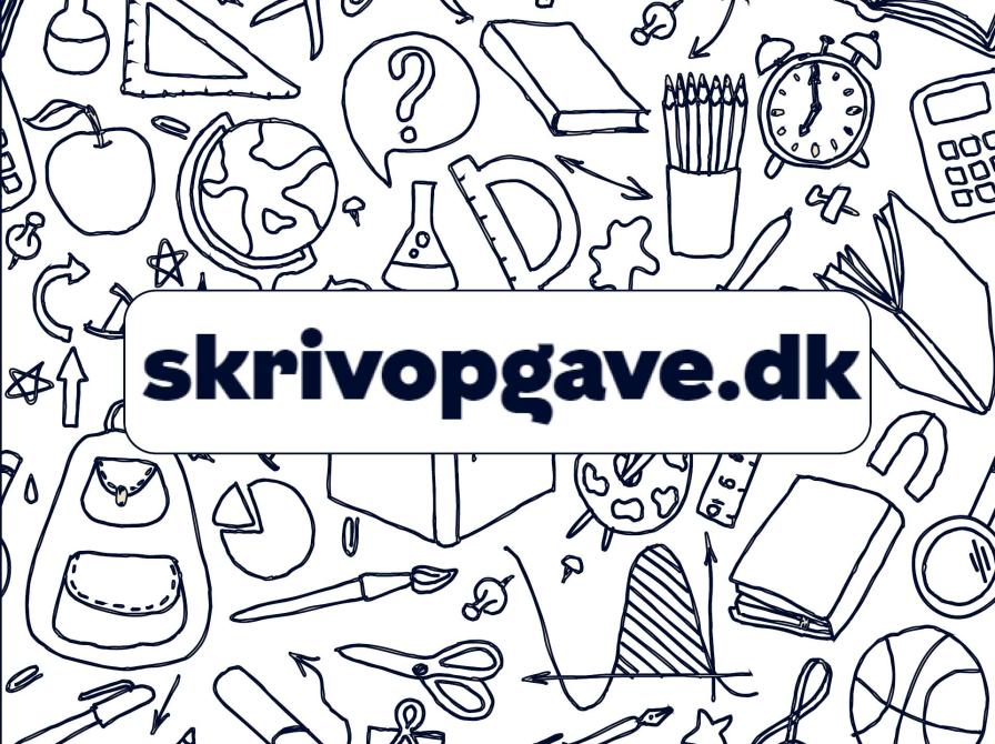 Skriv Opgave .dk logo med mange illustrationer i baggrunden, skoletasker, blyanter, bøger mm.